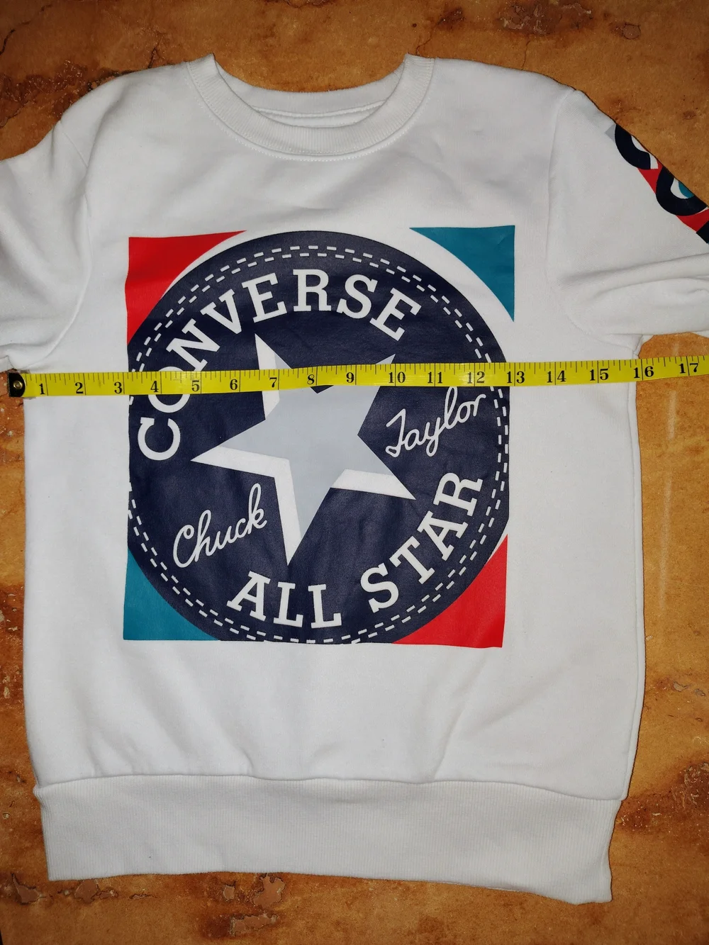 Converse Kids White Sweatshirt with Navy All Star Logo and Red & Teal    Size S
